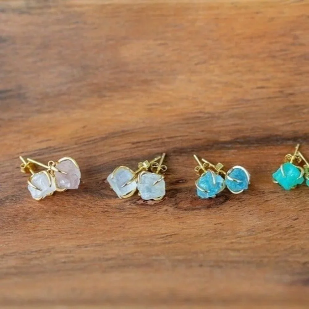 Rose Quartz Stud Earrings Gemstone & Gold Studs Pink Earrings Dainty Earrings_9